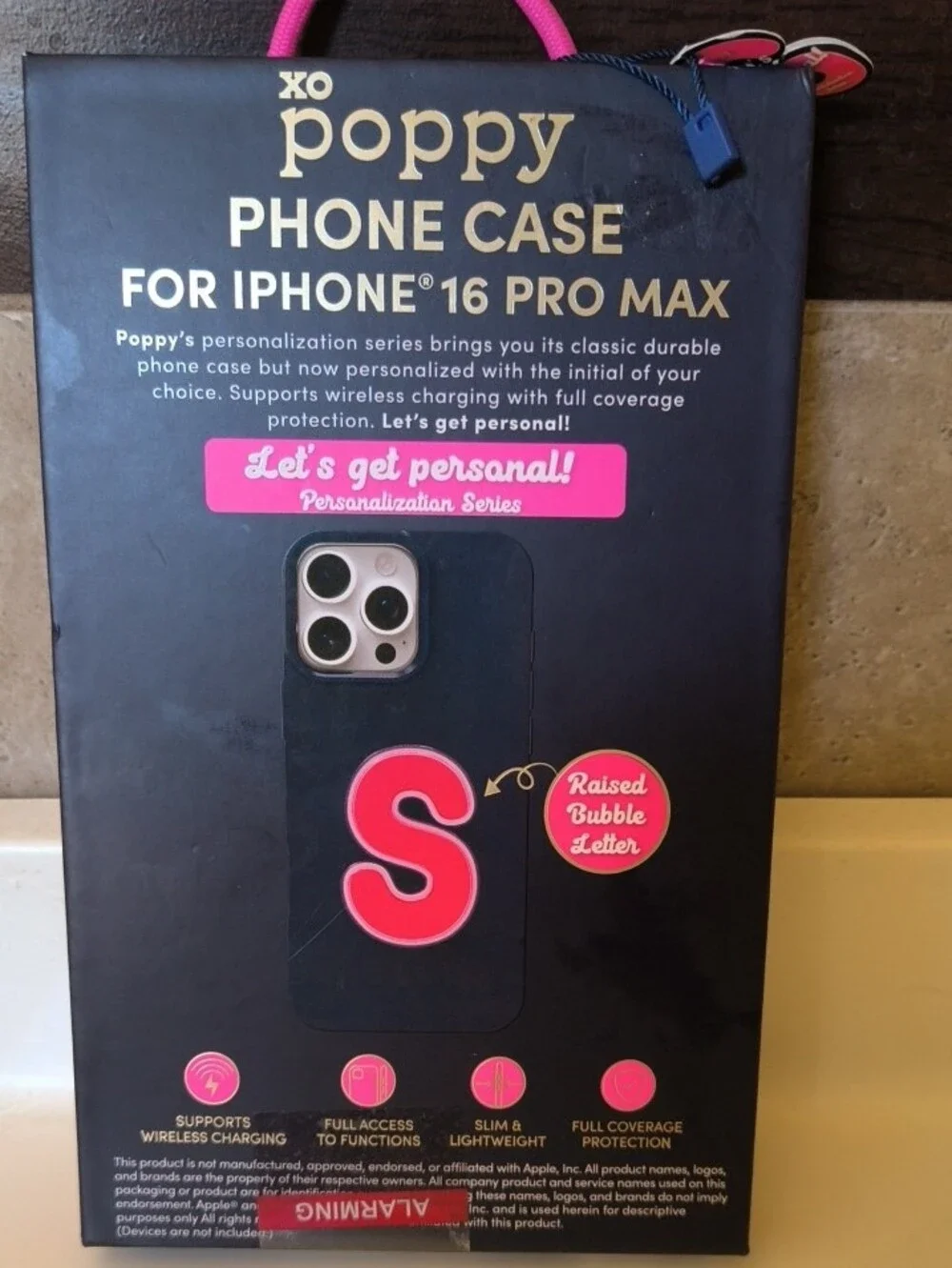 XO Poppy Navy Bubble Letter Phone Case for iPhone 16 Pro Max. Navy Blue.